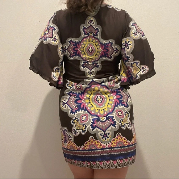 Anthropologie Uncle Frank disco 70s mandala print bell sleeve shift dress medium - Picture 3 of 12